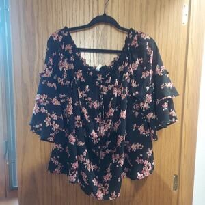 Xhilaration sheer floral butterfly sleeve black XXL